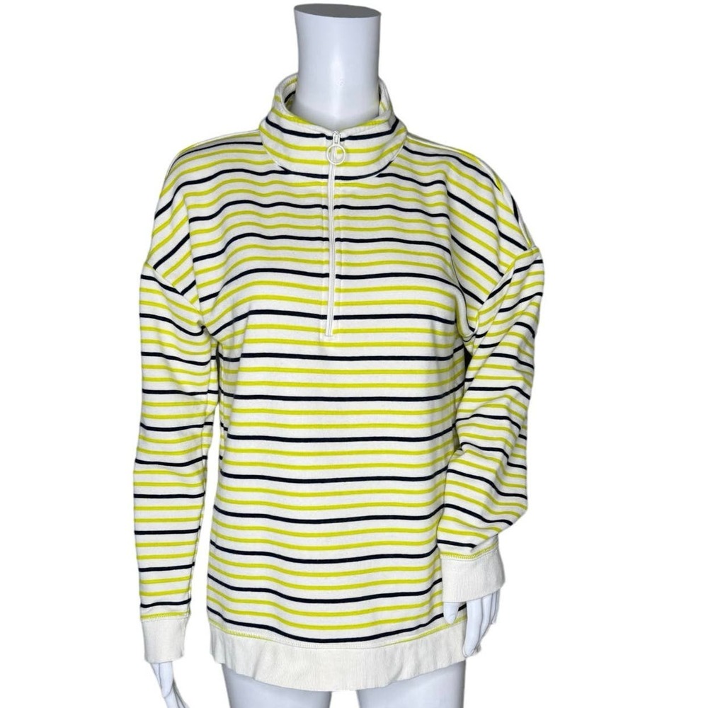 Talbots Sweatshirt Women Medium Yellow Blue Striped Casual Loungewear Athleisure